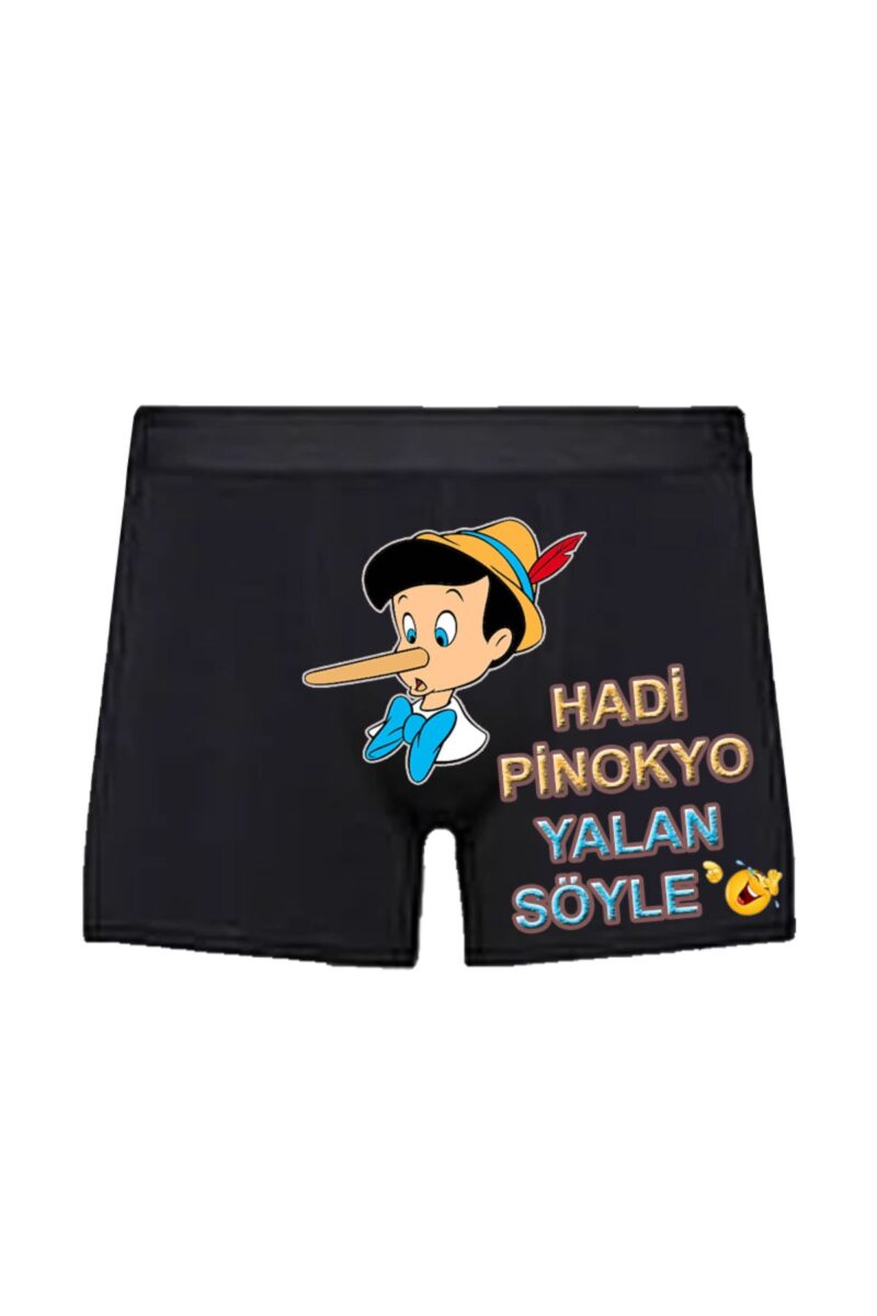 Hadi Pinokyo Yalan Söyle Baskılı Espirili Siyah Erkek Boxer Pamuklu